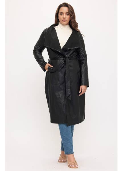 Gabardina con cinturón de piel sintética para venta al por mayor de J2 FASHION