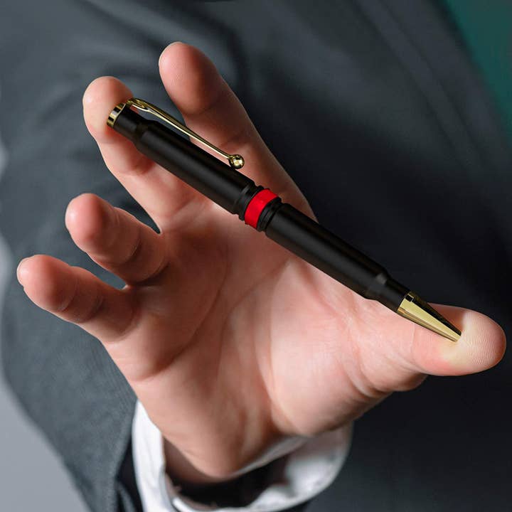 Old Southern Brass - Vente Stylos - Stylo torsadé rechargeable 308 Real Bullet case, fine ligne rouge