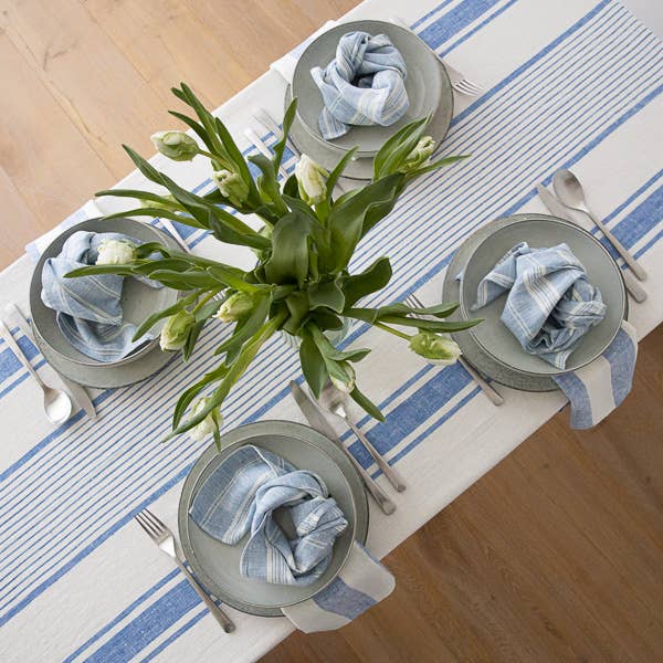 LinenMe - Wholesale Tafelkleed - Linnen tafellaken off-white met blauwe strepen, Toscane, voorgewassen3