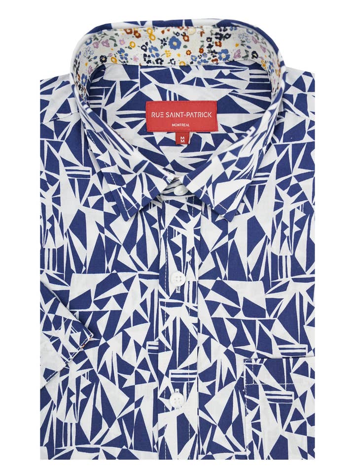 Ancona Short Sleeve Shirt in Navy and White for wholesale by Rue Saint-Patrick