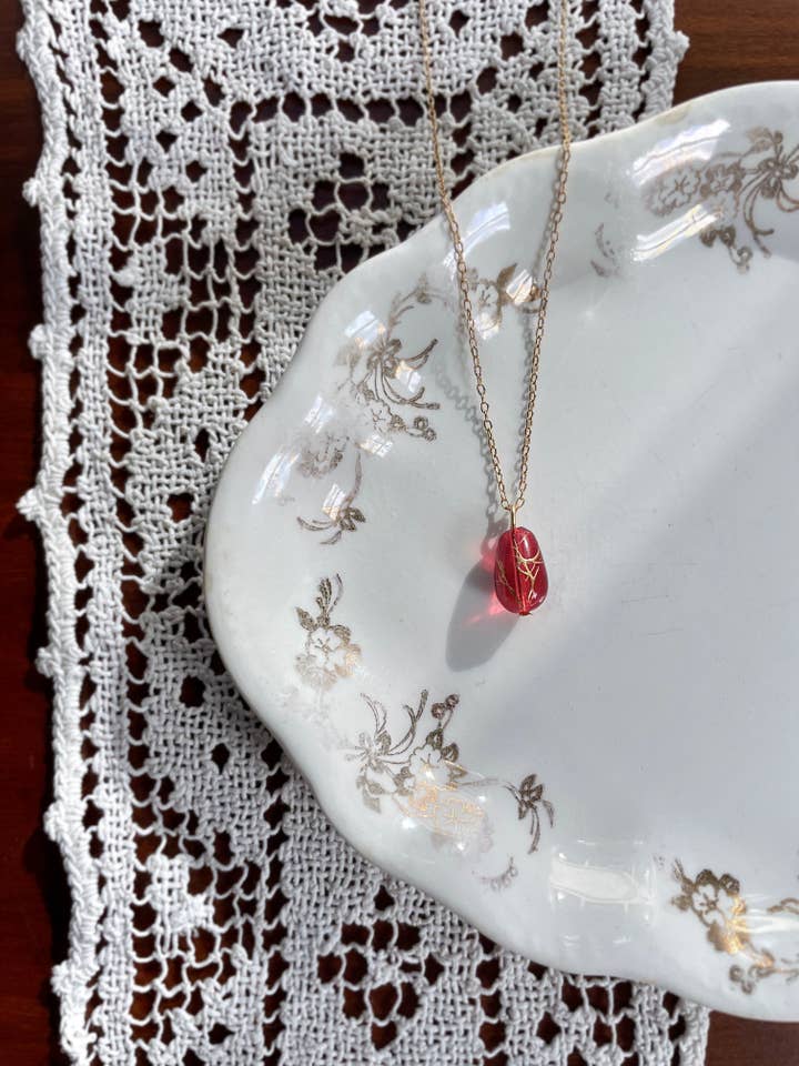 I AM WHOLE Red Glass Teardrop Necklace for wholesale by Hamrick Avenue