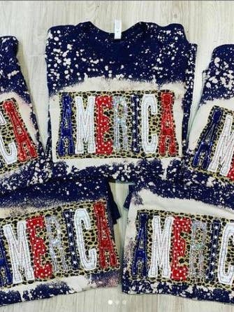 AMERICA skjorte - dobbelt stablet med leopard og rød, hvid ( for engroshandel hos Sew Fancy Designs