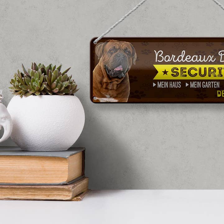 Femer – Großhandel Schilder – Blechschild Hund 27x10cm Bordeaux Dogge Security Deko Schild