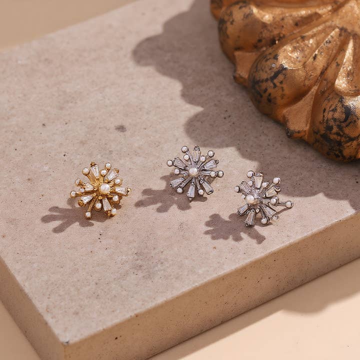 Katinki - Wholesale Stud/Post Earrings - Baguette Burst Pearl Stud Earrings2