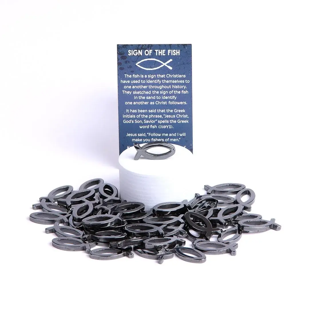 Swanson Christian Products - Wholesale Keepsake Coin/Token - Hematite Pocket Fish w/ Card Pk501