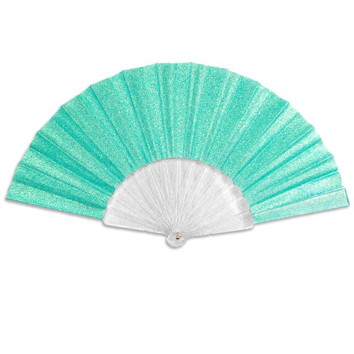 Glitter Mermaid Green Small Hand Fan (Clear Handle) for wholesale by Flags Importer