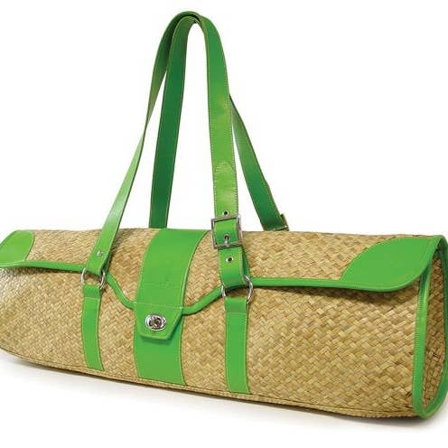 St. Tropez Yoga Bag (Natural/Green Trim) for wholesale by Crescent Moon Yoga