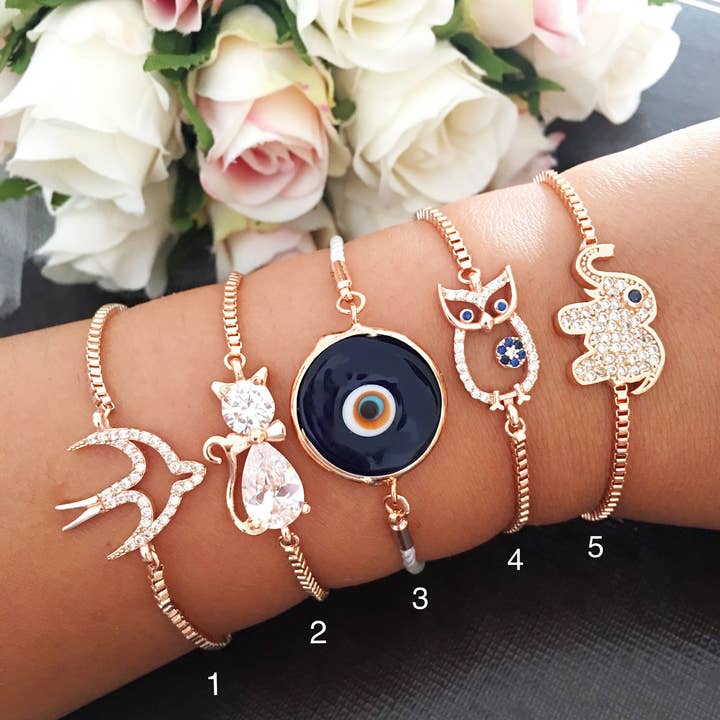 Bracciale in oro rosa, bracciale malocchio di Murano, bracciale animali per la vendita all'ingrosso da parte di Evileyefavor