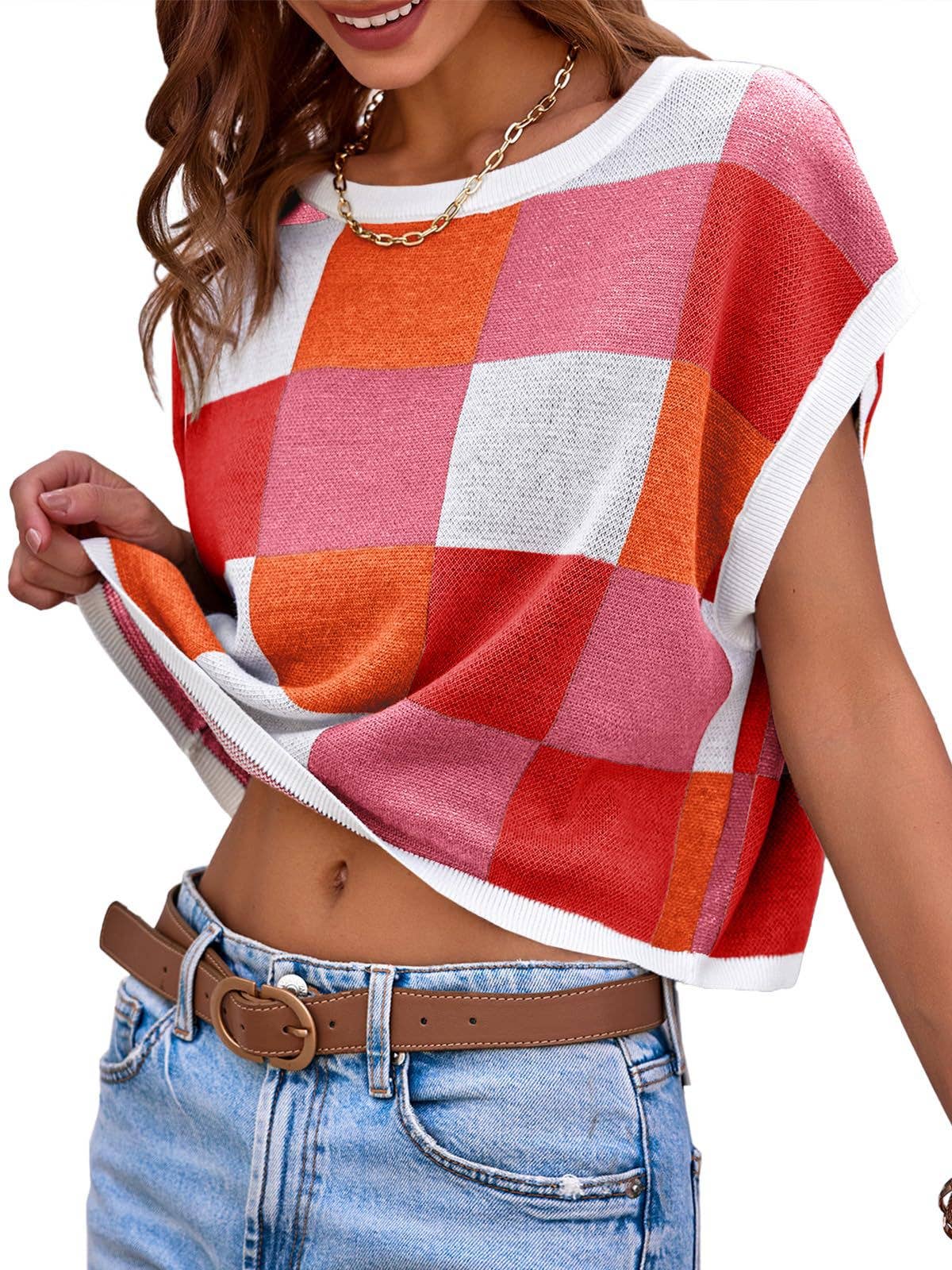 Lovesoft – Großhandel Pullunder – Damen – Colorblock-Pulloverweste Trendige Pulloverweste mit Rundhalsausschnitt2