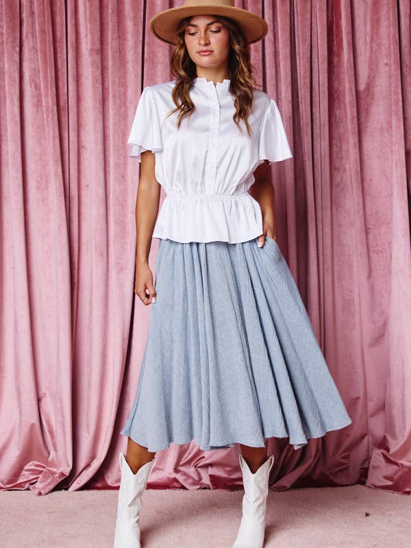 Gonna midi in lino svasata per la vendita all'ingrosso da parte di Petal Dew