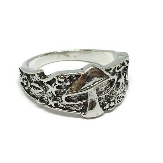 Gifts From The Crypt - Wholesale Band/Stacked Ring - Magic Mushroom Band Ring | Psychedelic Festival Boho Stars0