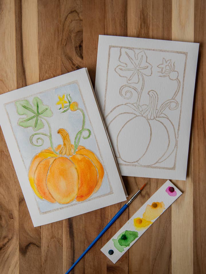 5x7 Pumpkin Watercolor Art Card Kit DIY for wholesale by Ashes & Arbor