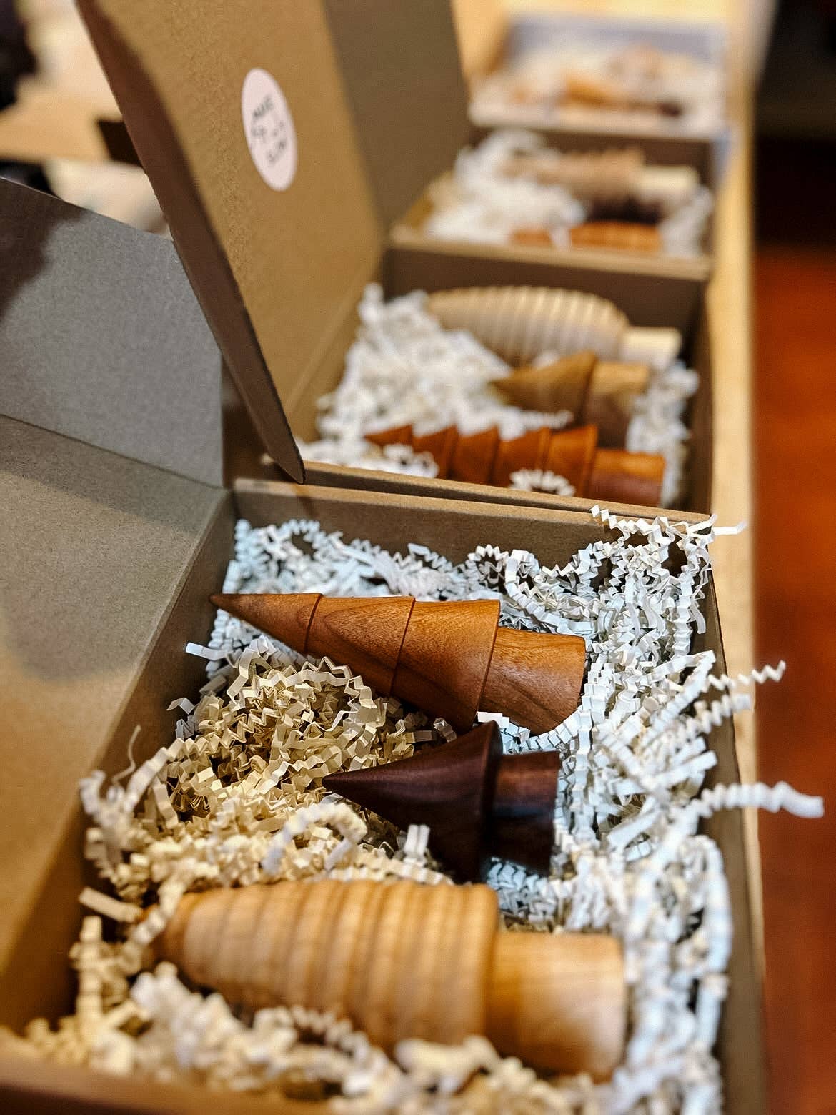 Make It Slow | Modern Woodworking the Old Fashioned Way - Wholesale Decorative Tabletop Object - Hand-turned Mini Woodland Forest Tree Set - Christmas Winter12