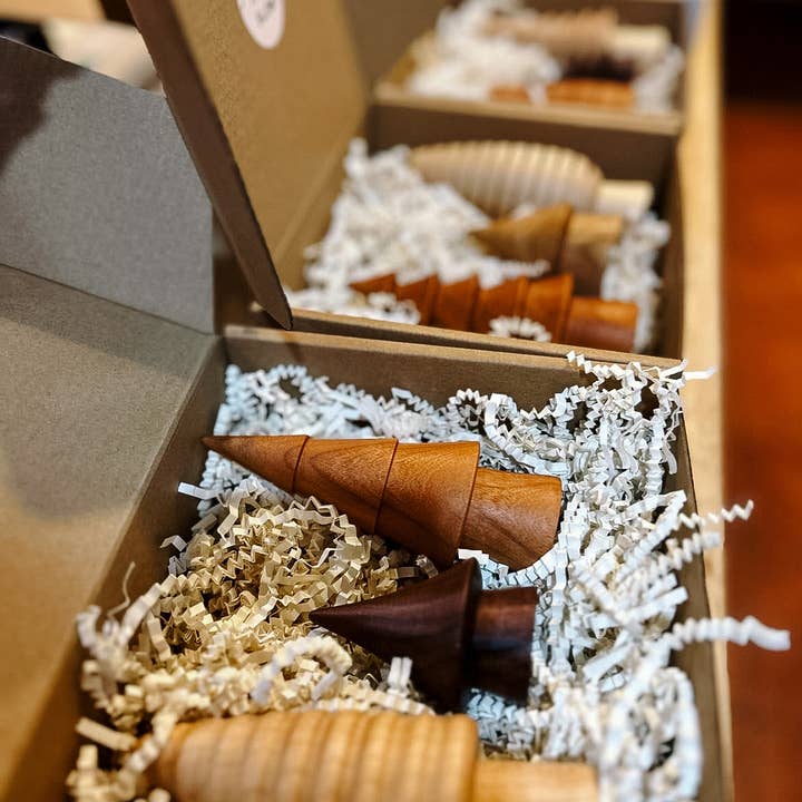 Make It Slow | Modern Woodworking the Old Fashioned Way - Wholesale Decorative Tabletop Object - Hand-turned Mini Woodland Forest Tree Set - Christmas Winter12