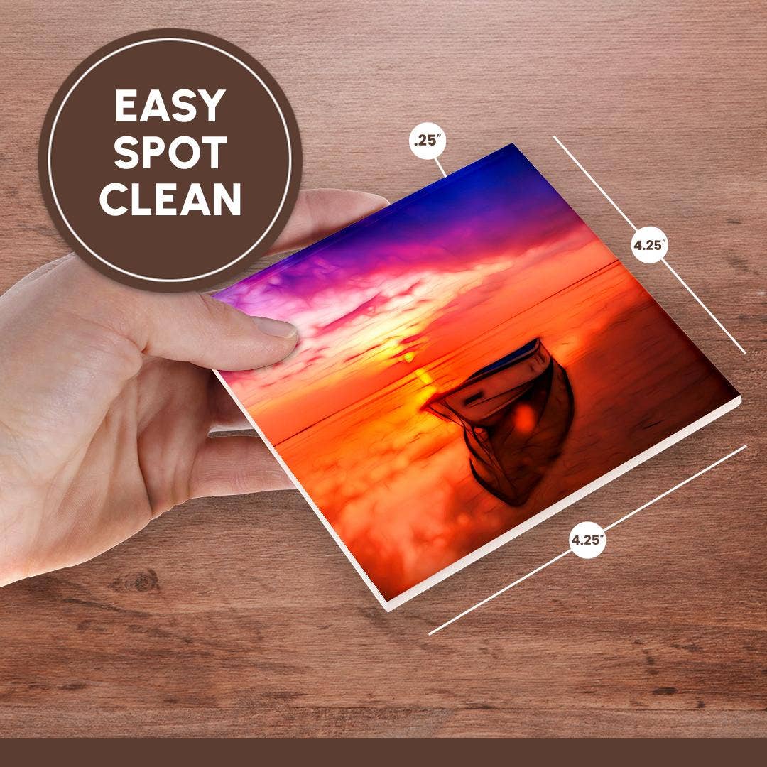 3dRose - Vente Sous-verre - 3dRose, Image colorée d'un bateau infusé de lumière sur l'eau, Dessous de verre6