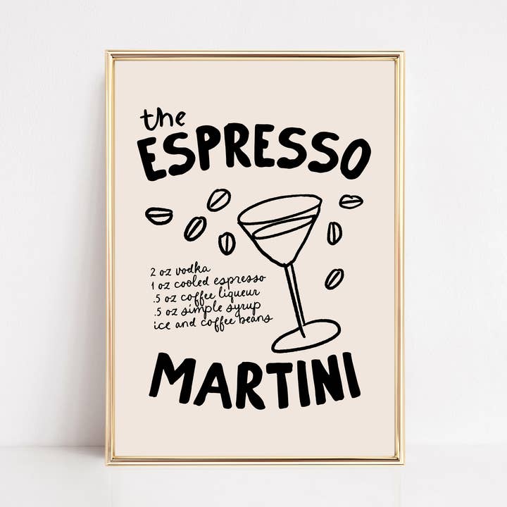 Espresso Martini | Neutral Bar Cart Wall Art Print for wholesale by KIKIANDNIM