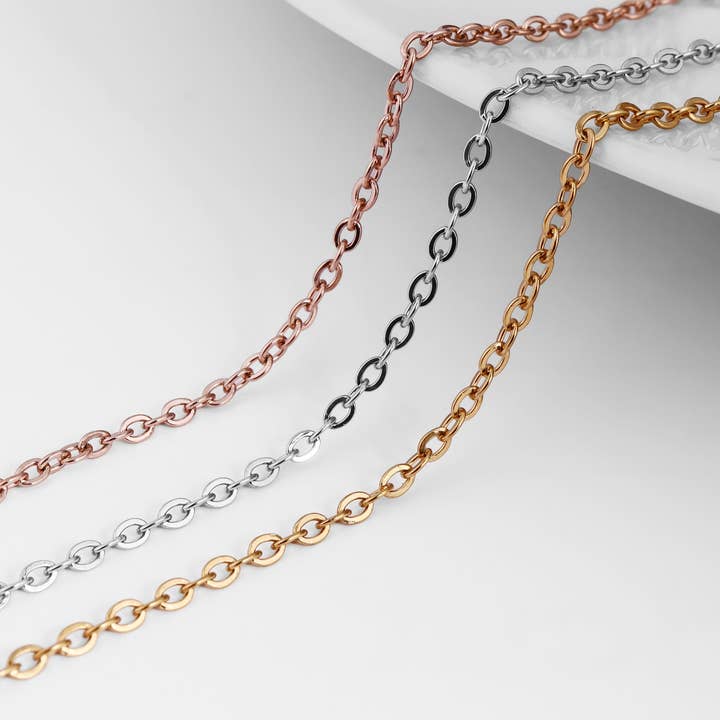 2.5mm Stainless Steel Oval Loop Chain By The Foot and other Purchase Wholesale cerniere. Free Returns & Net 60 Terms on Faire trending on Faire.