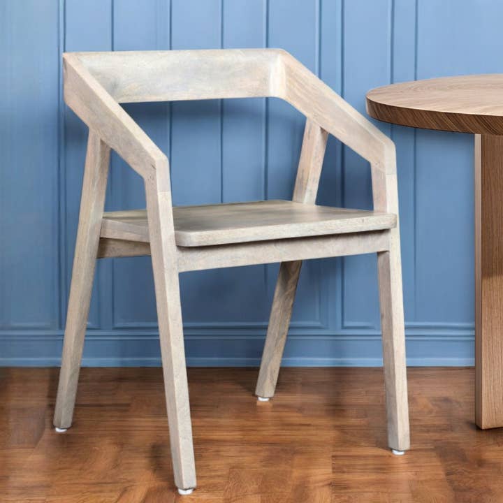 HomeRoots – wholesale Chair – White Solid Wood Open Back Dining Arm Chair0