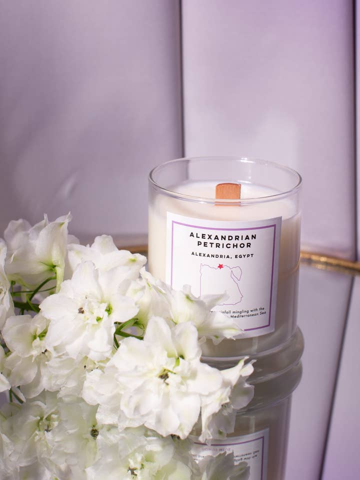 Bougie de soja Petrichor d'Alexandrie - Sauge, sel de mer, vétiver, musc égyptien pour la vente par Domus Meus