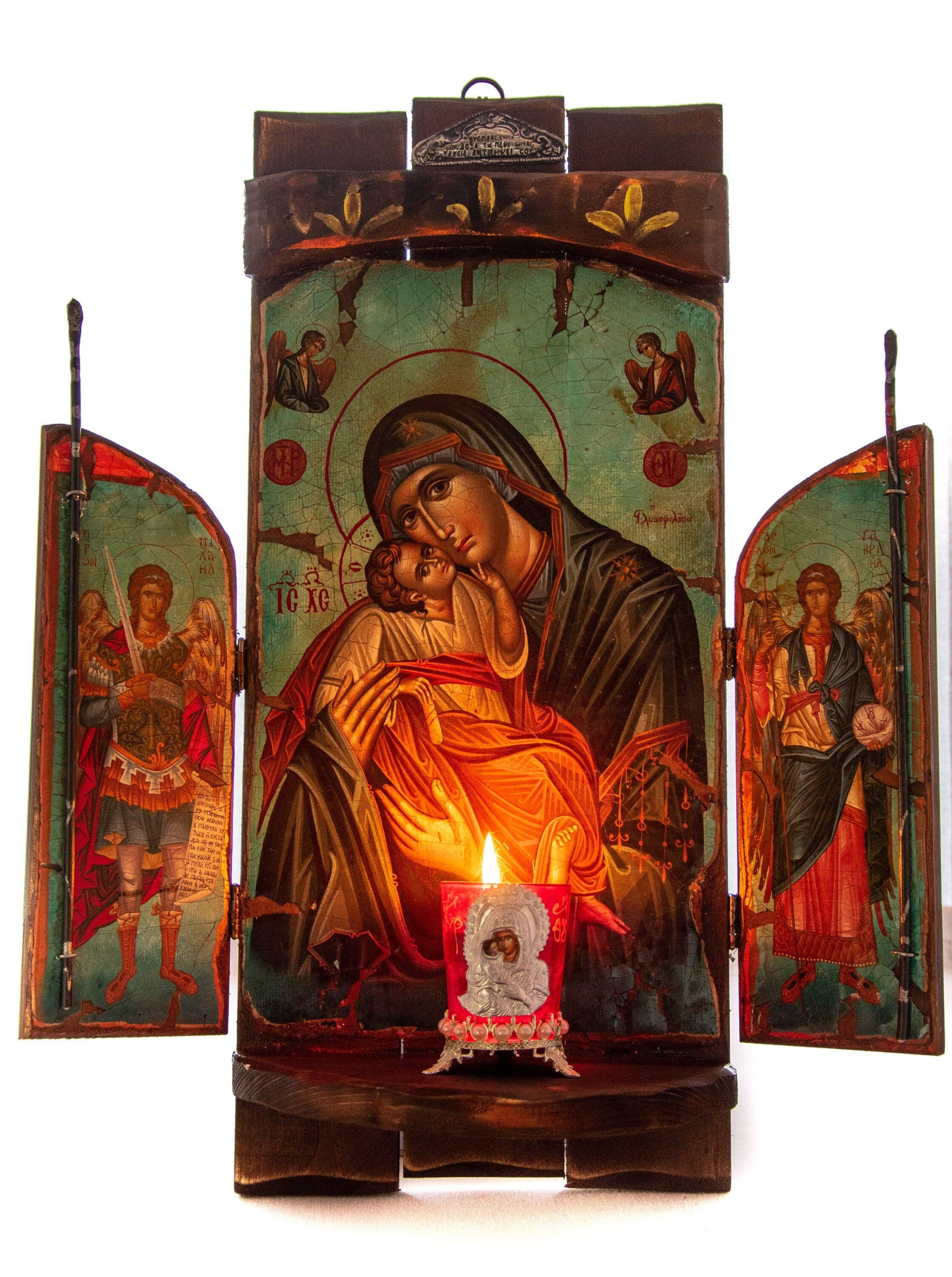 TheHolyArt – wholesale Religiöst kort – Kristen ikonostas Jungfru Maria Glykophilousa Ärkeängel Mikael Ärkeängel Gabriel ikon Handgjord duk Mt Athos träaltare Ortodox ikon7