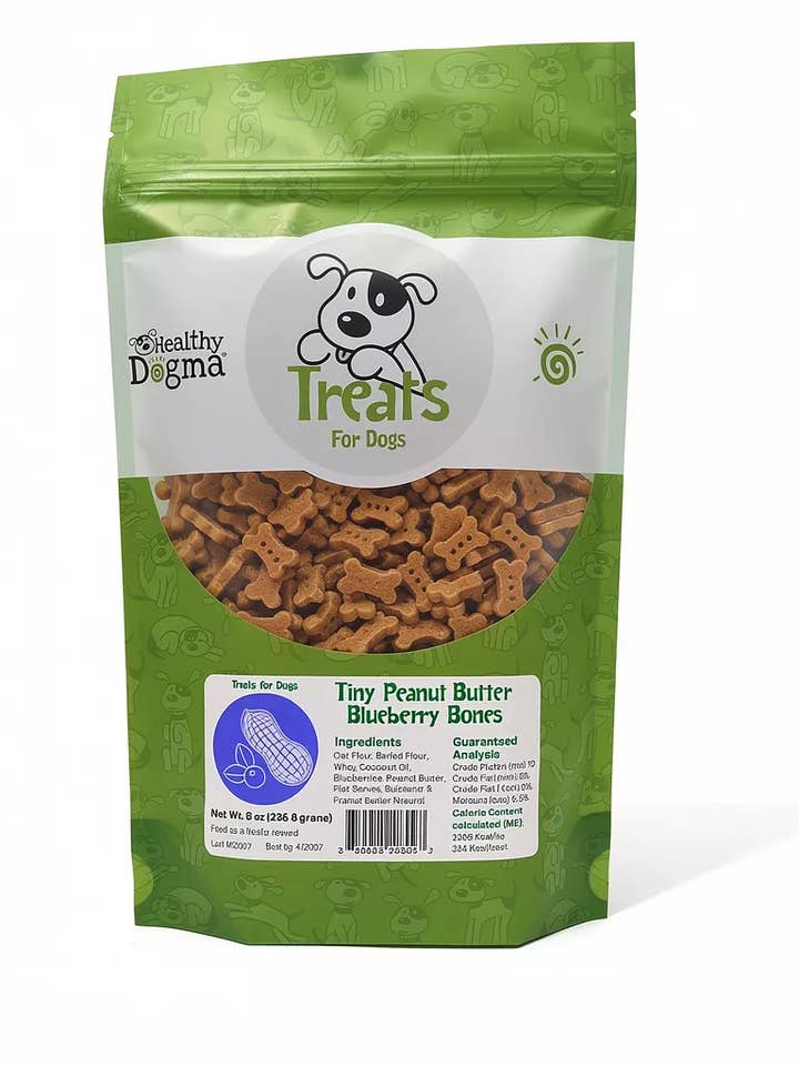 Tiny Peanut Butter Blueberry Bones 8 oz for wholesale by Healthy Dogma