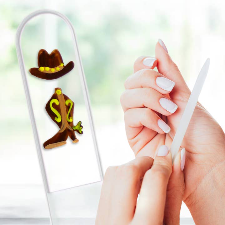 Cowboy Boots Hat Western Hand Painted Crystal Nail File for wholesale by Classy Nail Files