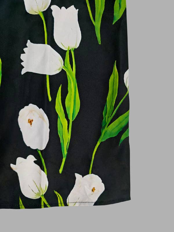 NOIR Manteaux Trench à Manches Longues Amples Imprimés Floraux Plissés à Fente et Col Montant en vente sur Faire6