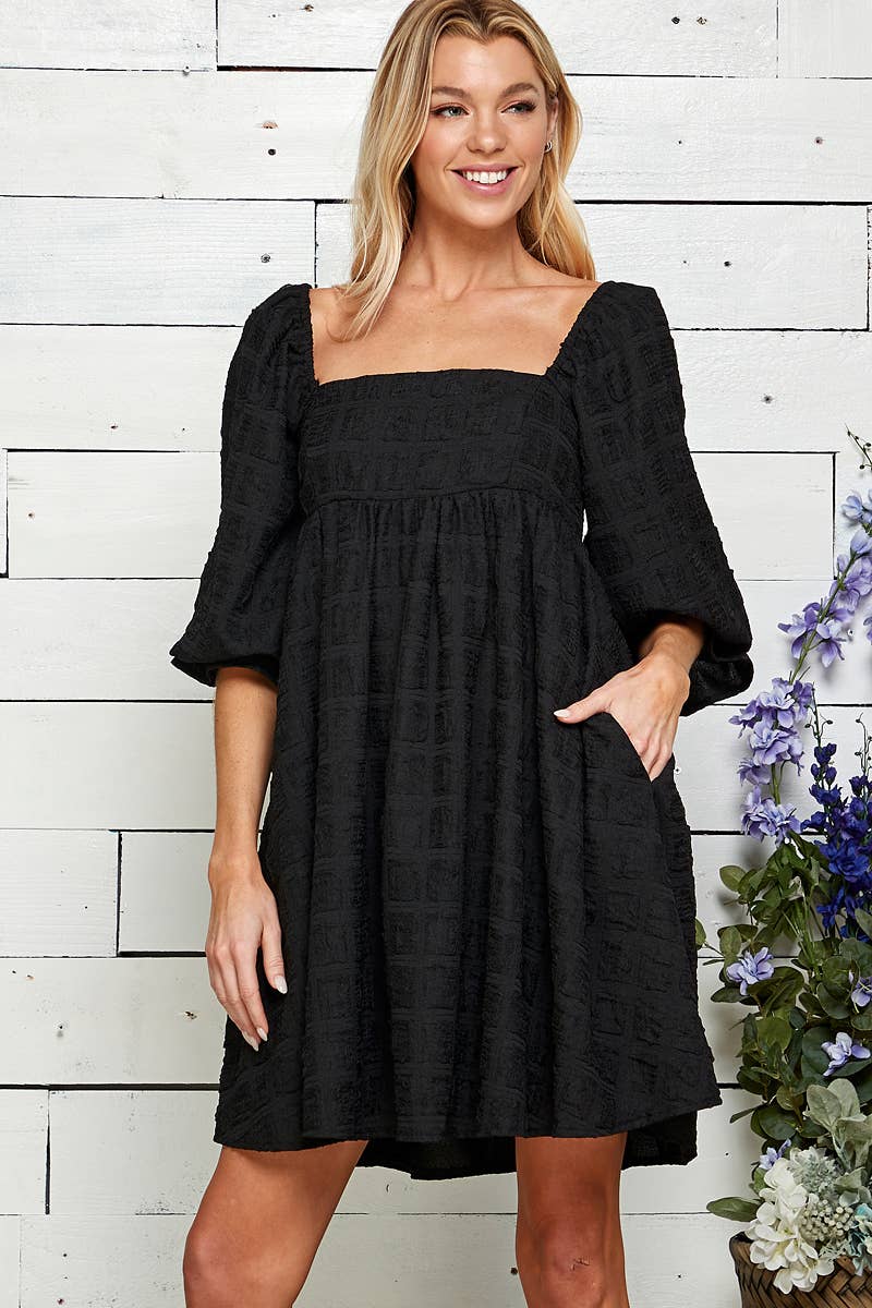 Sweet Lemon – wholesale Dress – Women's – EMBOSSED SQUARE NECK BABYDOLL DRESS11