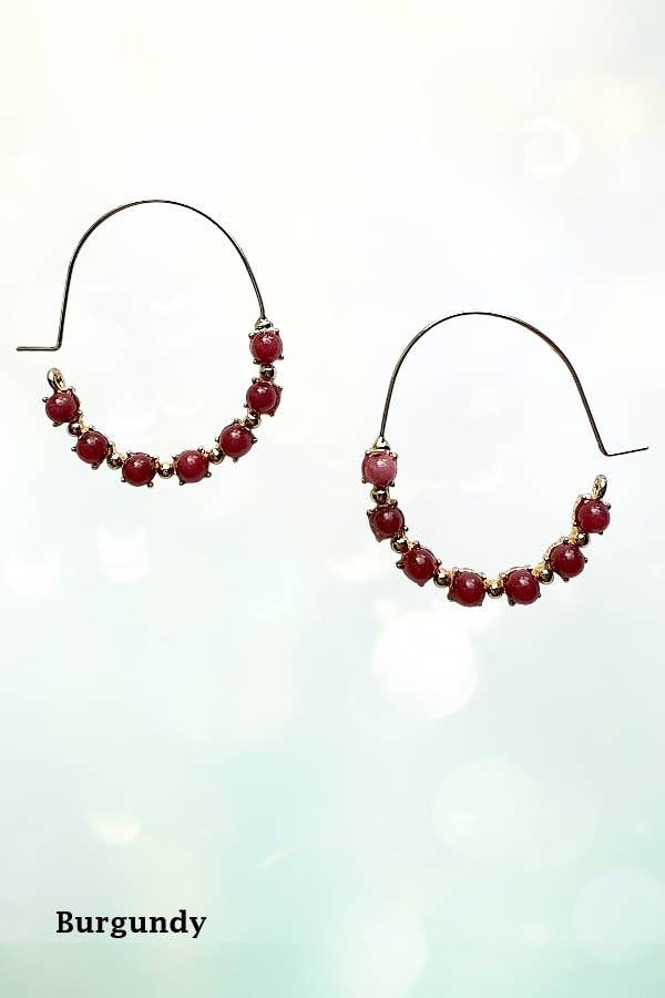 Andrea Bijoux - Wholesale Hoop Earrings - ROUND SEMI PRECIOUS BEAD STATIONED HOOP EARRING3