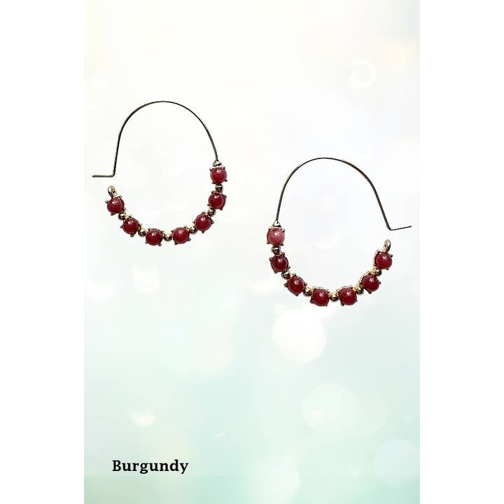 Andrea Bijoux - Wholesale Hoop Earrings - ROUND SEMI PRECIOUS BEAD STATIONED HOOP EARRING3