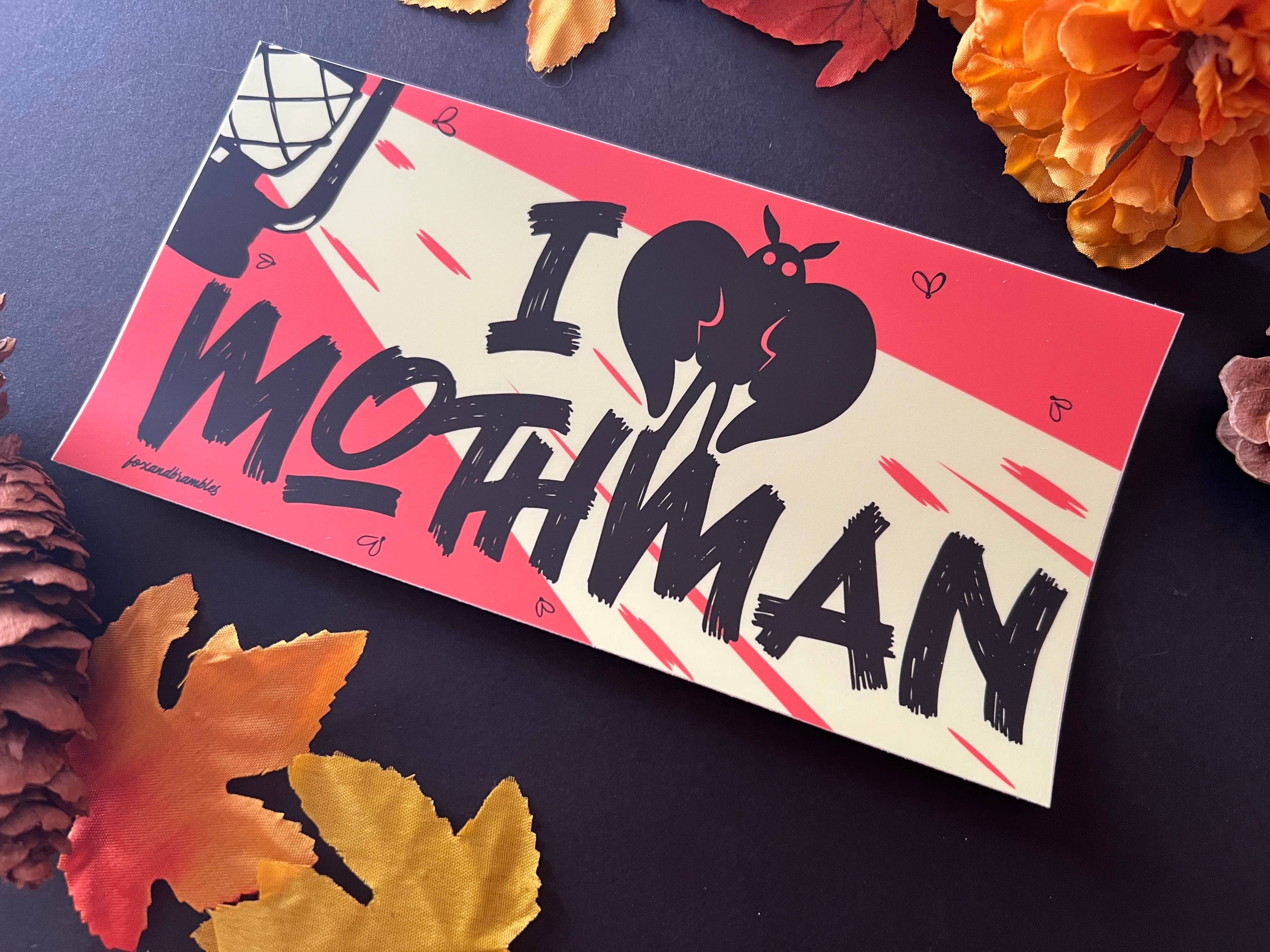 Fox and Brambles - Wholesale Sticker - I Love Mothman. Cryptid Bumper Sticker.2