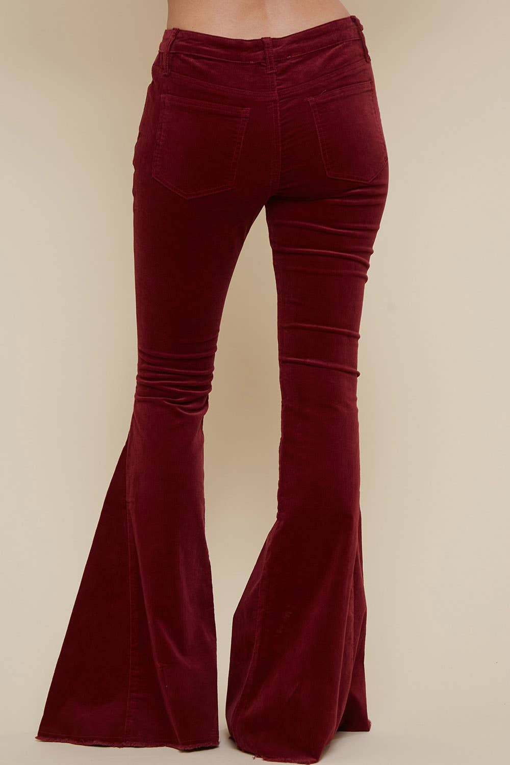 Saints &amp; Hearts - Wholesale Pants - Women&#x27;s - SIP6144A WINE SOFT CORDUROY FLARES WITH DISTRESSED HEM3
