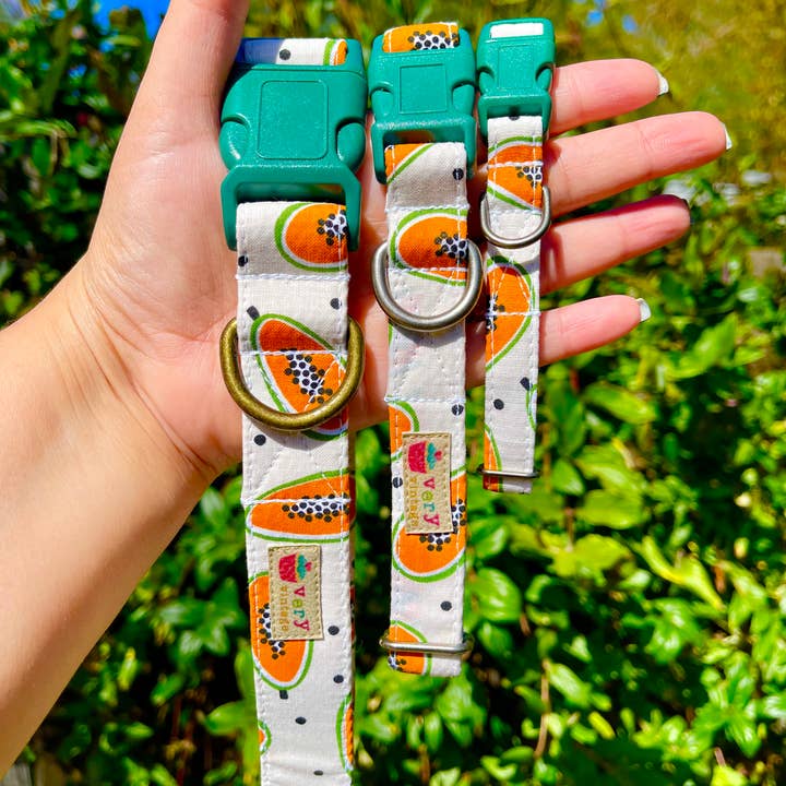 Very Vintage Designs – wholesale Halsband - Katt och hund – Frukt Hundhalsband Papaya Tryck Sommar Djurhalsband Handgjord USA1