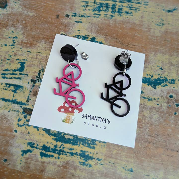 Samantha's Studio - Wholesale Dangle earrings - Bike Acrylic Dangles earrings 5
