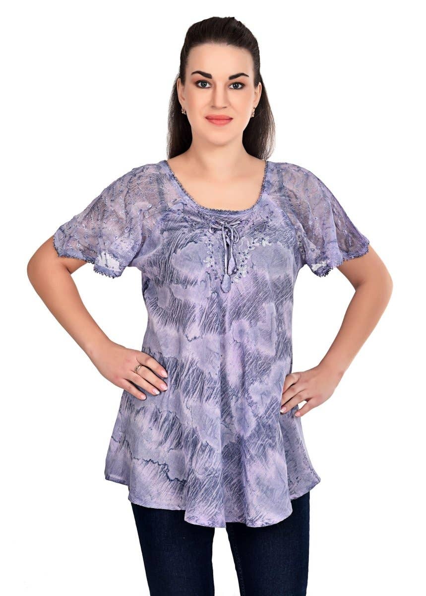 Assorted Ocean Waves Tie Dye Cap Sleeve Blouse 19204 for wholesale on Faire0