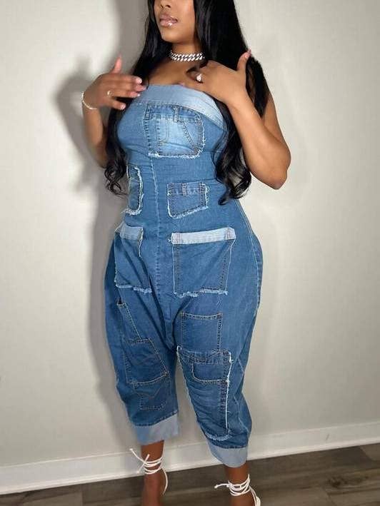 monos de mezclilla sin tirantes para venta al por mayor de Flarix