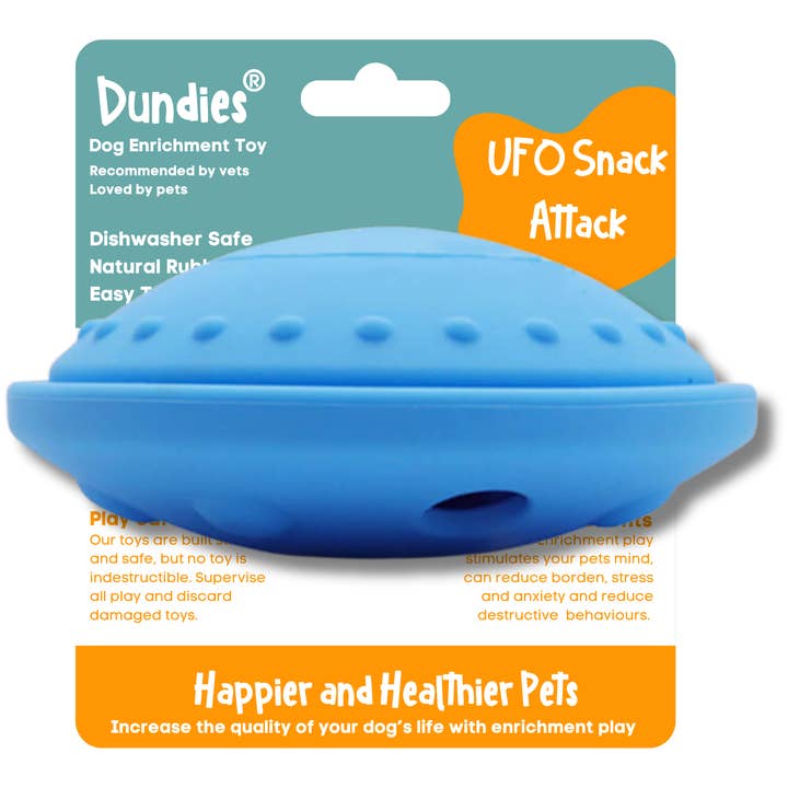 Dundies - Wholesale Pet Chew Toy - Dog - Dundies UFO Snack Attack Enrichment Toy - Blue