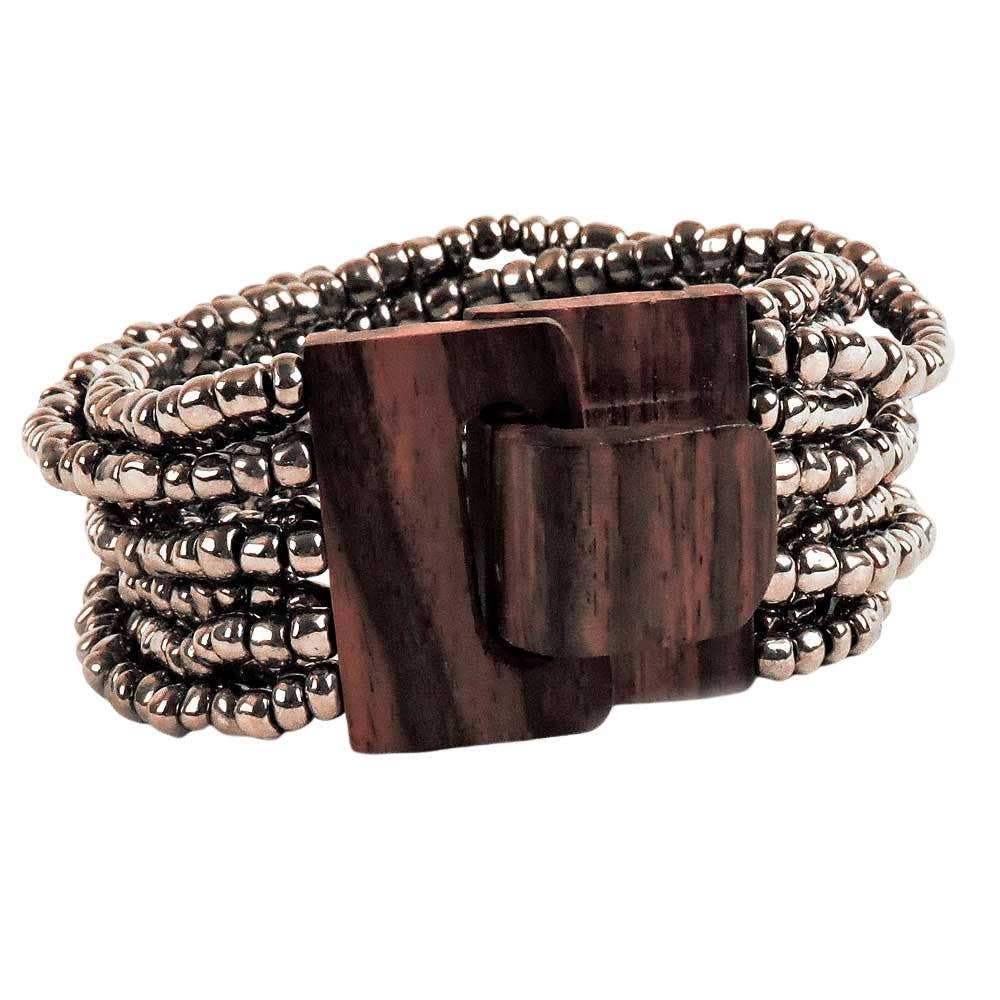 Pink House Imports - Vente Bracelet de perles - Bracelet en perles de verre de Bali avec mini boucle en bois2