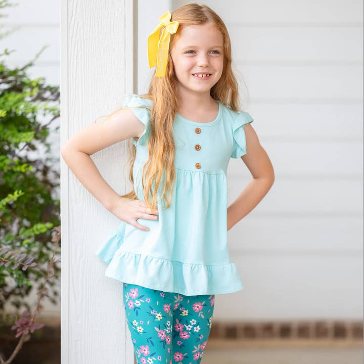 Girls Mint Babydoll Top & Florence Leggings for wholesale by Millie Loves Lily