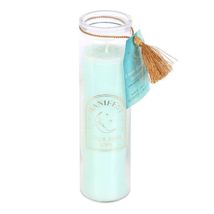 Something Different Wholesale - Wholesale Jar/Filled Candle - White Sage Tube Candle with Clear Quartz Crystals1