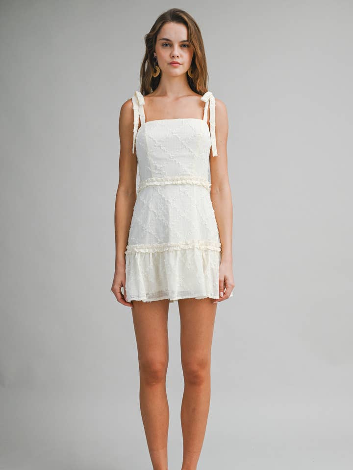 Robe Mini à Bretelles à Volants Chic Ivoire ED6001A pour la vente par Endless Blu