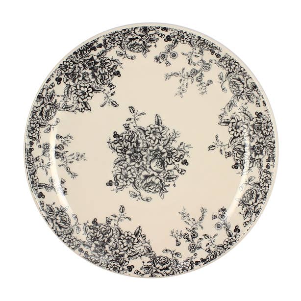 Novastyl - Wholesale Dinner Plate - Floral plate 26cm in black decorated stoneware0