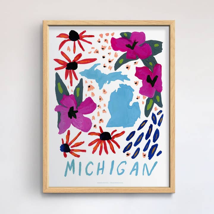 Michigan American Gouache Print for wholesale by 50 States of Beauty