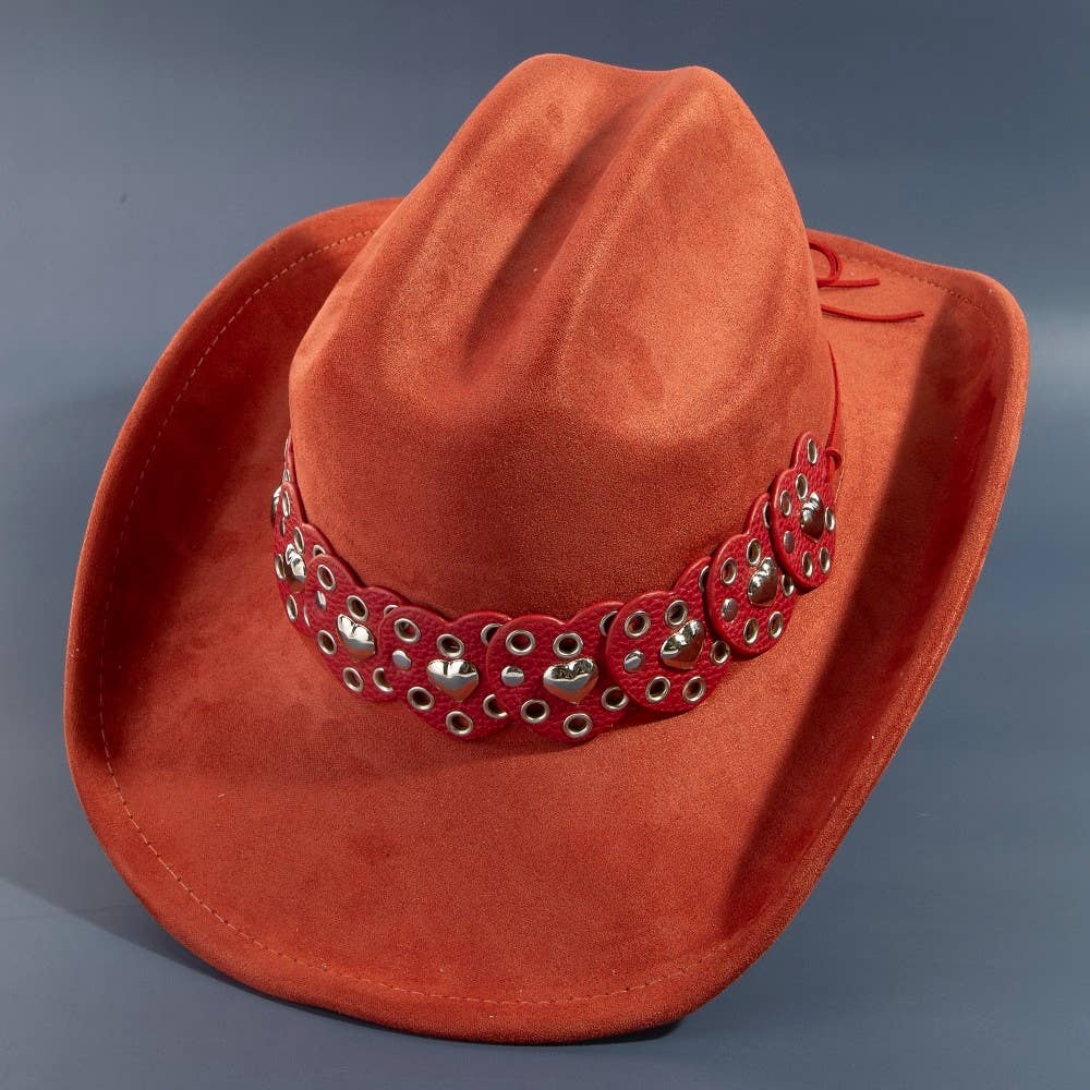 Collections by Fame Accessories - Vente Chapeau de cowboy – femme - Chapeau de cowboy occidental avec ceinture à sangle en cœur10