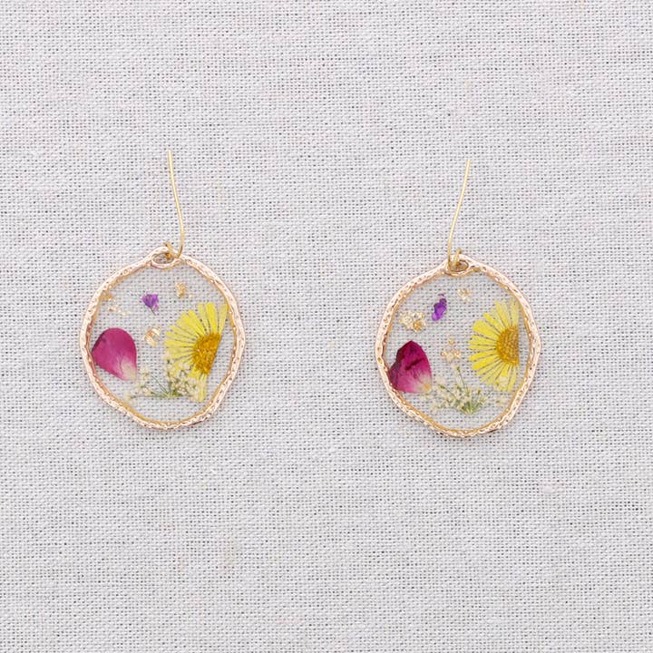 Sonata - Wholesale Snap Jewelry - Hanging Steel Earrings with Dried Flowers8