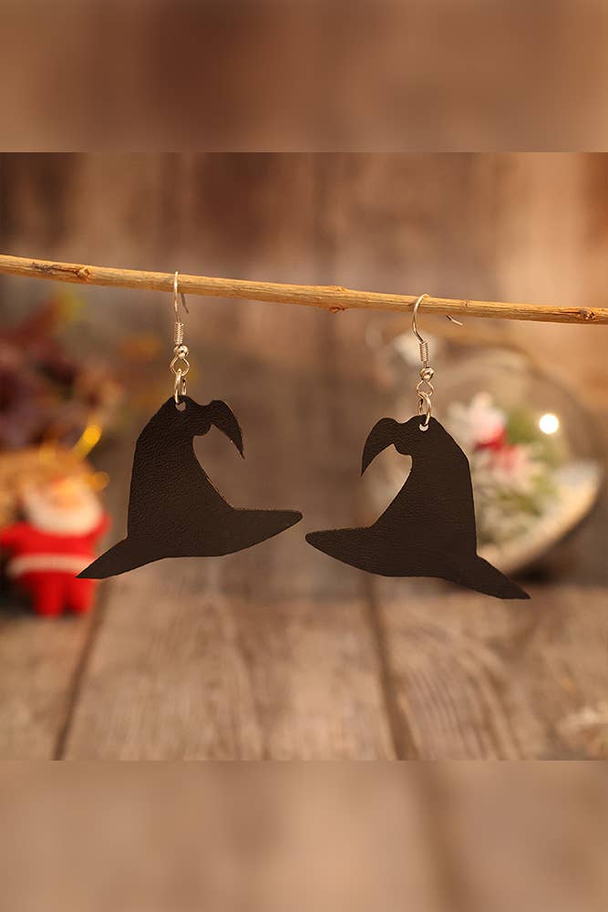 Noir Boucles d'oreilles en cuir avec chapeau de sorcier noir d'Halloween SP396 en vente sur Faire