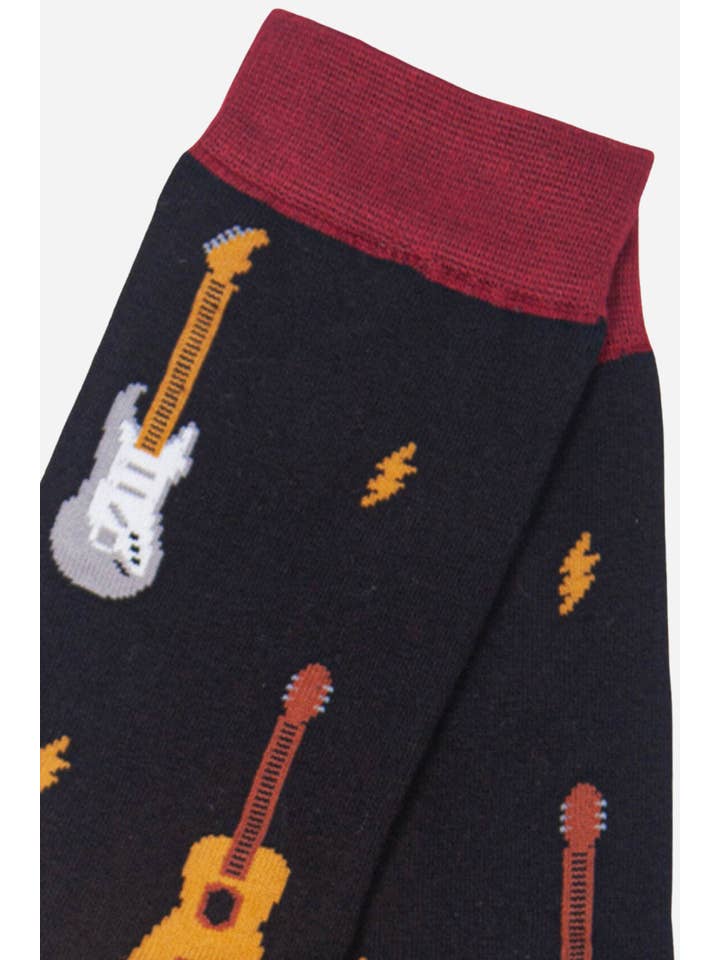 Sock Talk - Wholesale Socks - Men's - Black Men's Mixed Guitar Print Bamboo Socks2