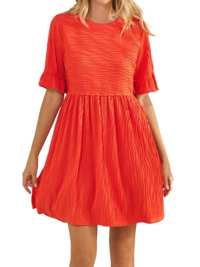 Babydoll mini-jurk met golvende textuur en korte mouwen voor wholesale door Vanilla Monkey