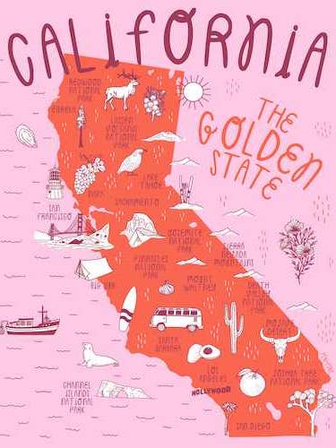 Carte illustrée de Californie pour la vente par Pen+Pine