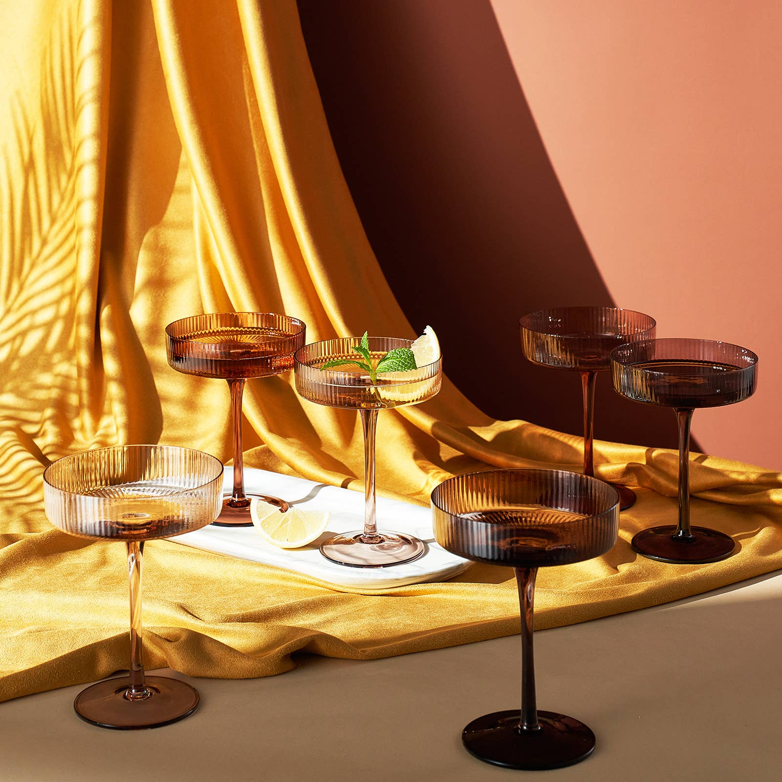 The Wine Savant /  Khen Glassware - Wholesale Cocktail/Liquor Glass - Venus Ribbed Champagne Coupe Set - 7oz - Set of 61